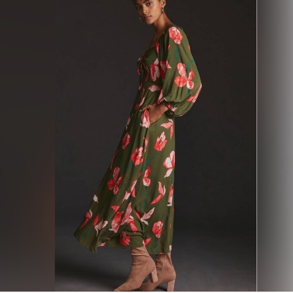 Hutch Olive and Coral Floral Maxi Dress